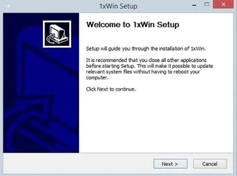 หน้าต่าง Welcome to 1xWin Setup